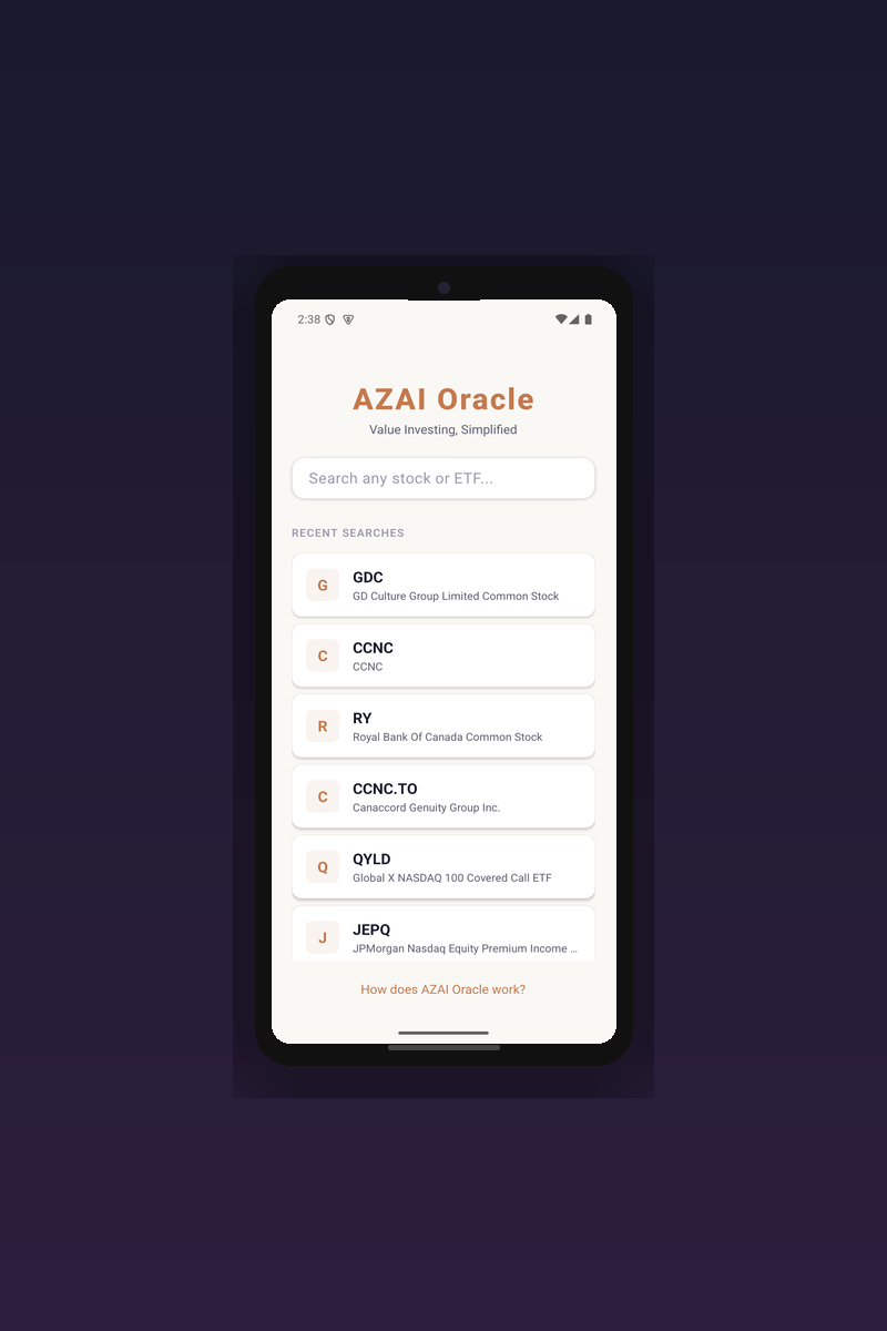 AZAI Oracle home screen