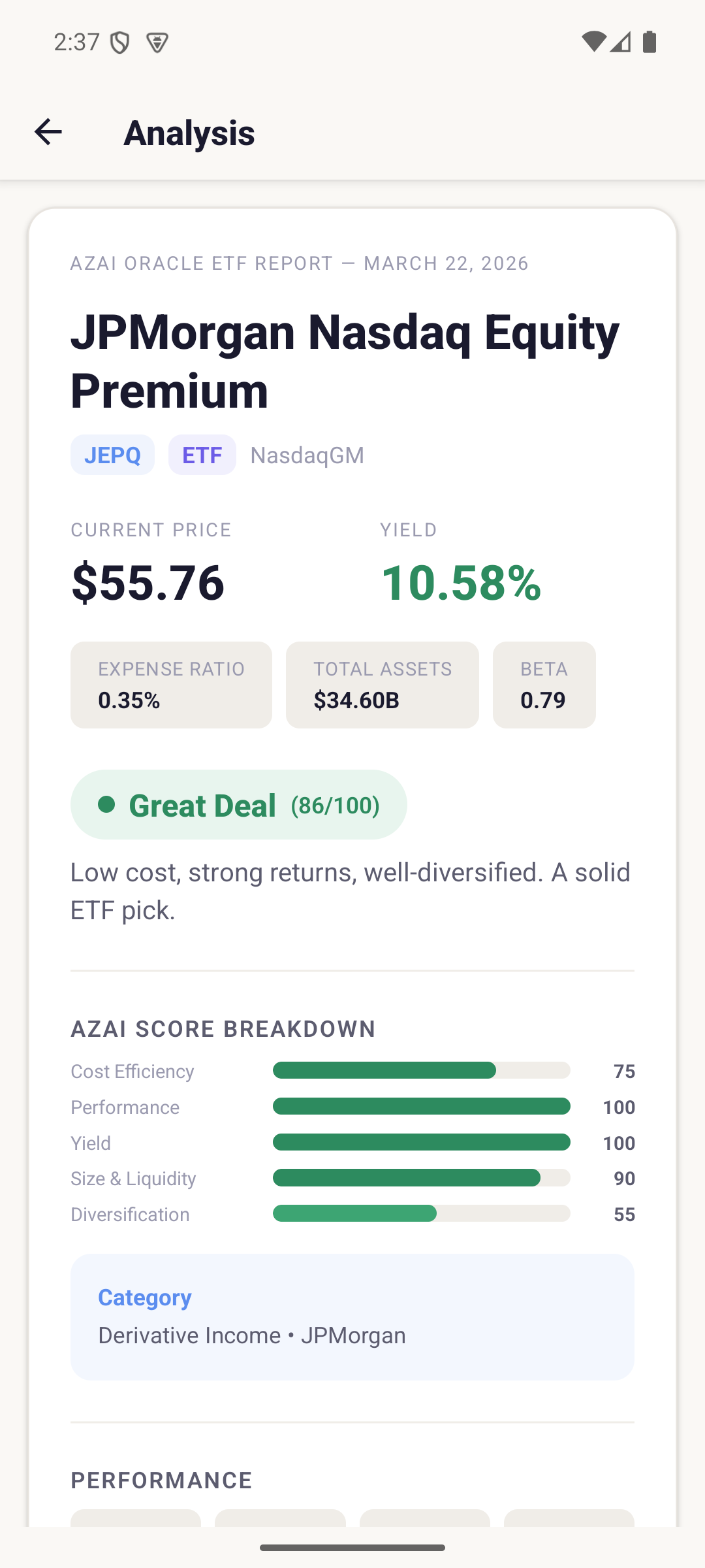 ETF composite scoring with verdict